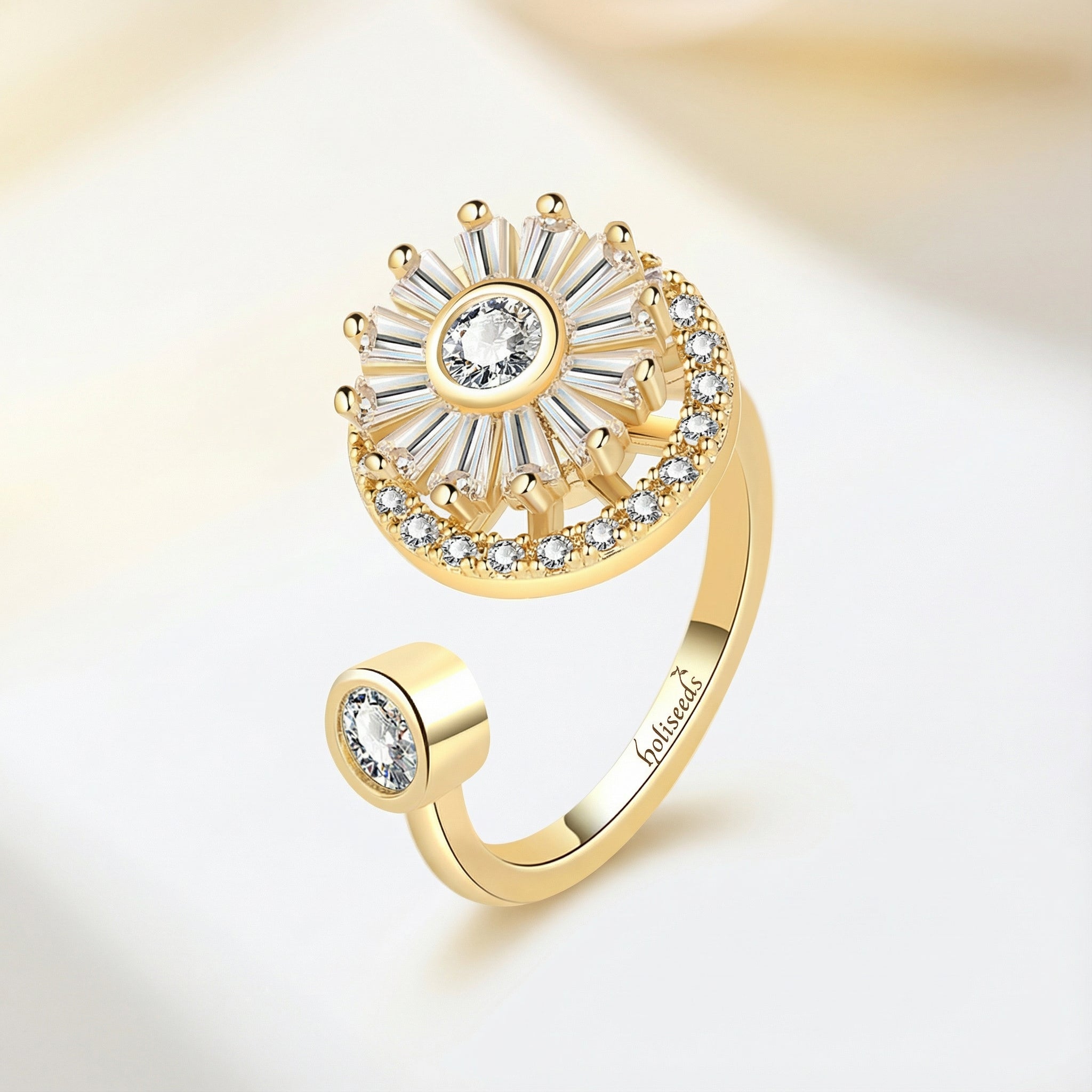 Éclat Stellaire – Bague Dorée Rotative I Holiseeds